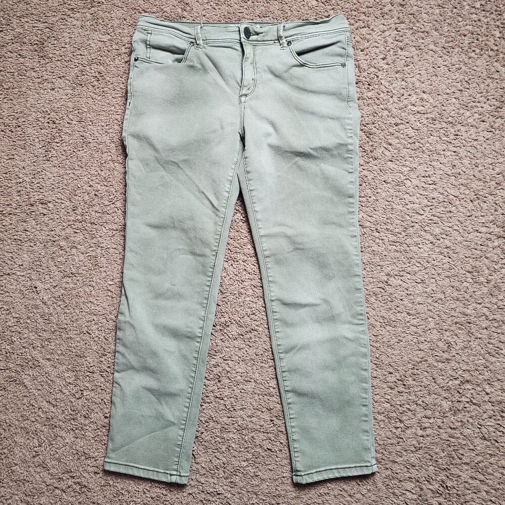 Free People Jeans Womens 30 31x25 Olive Green Slim Straight Ankle Denim Stretch